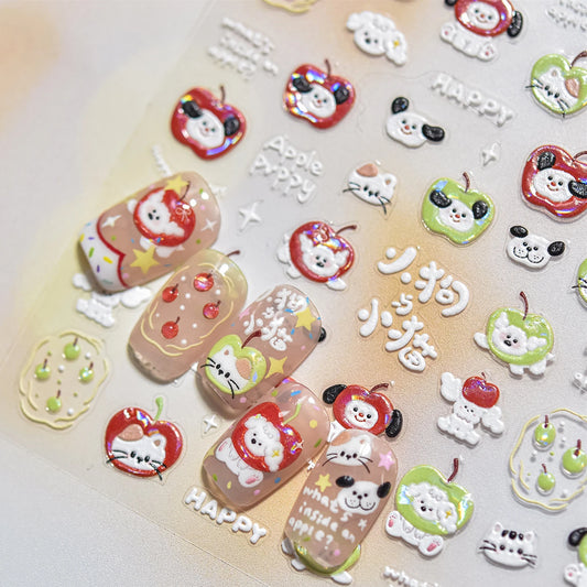 Apple Fruit Pet Nail Art Stickers Rhinestone Decals