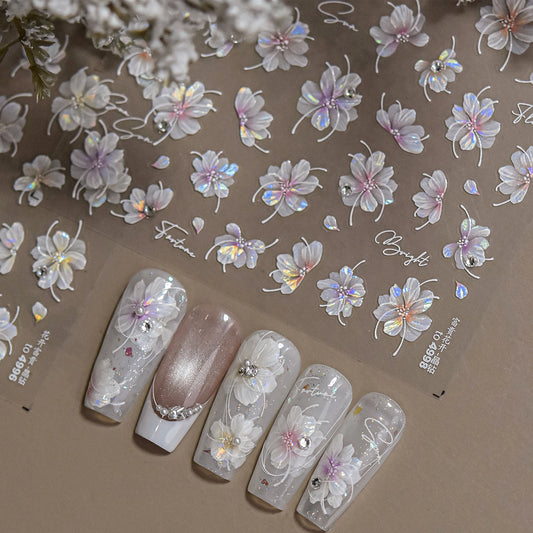 Pink Peony Nail Art Stickers with Rhinestones