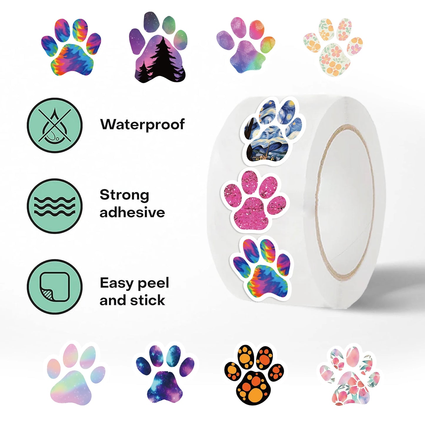 500pcs/Roll Creative Dog Paw Stickers Children Learning Reward Stationery Sticker Fashion Office School Decoration Seal Stickers