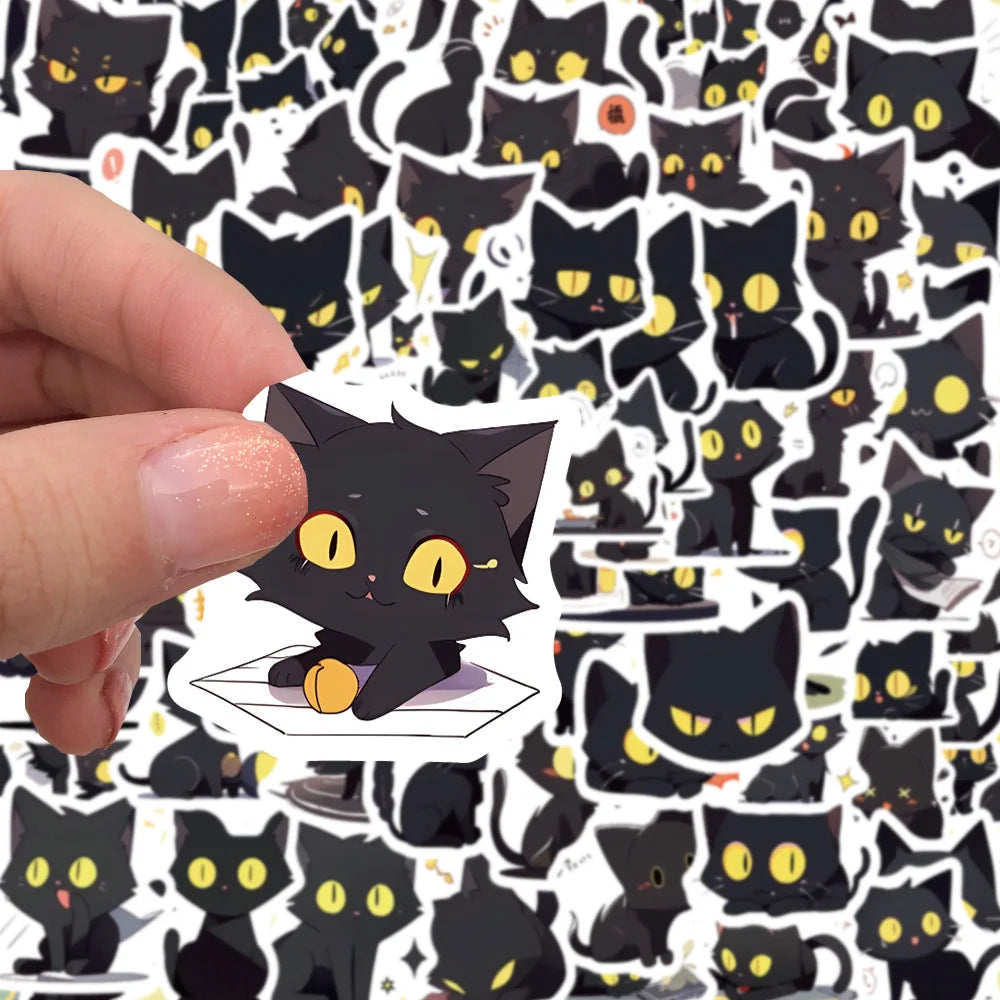 10/30/50/100PCS Cute Cartoon Black Cats Stickers Funny Animals Decals Decoration For Laptop Fridge Phone Stationery Bike Kid Toy