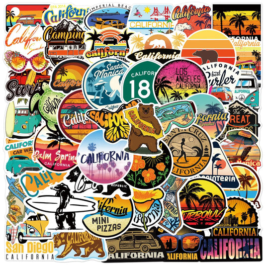 50pcs California Graffiti Stickers for Helmet, Wall, DIY Decoration