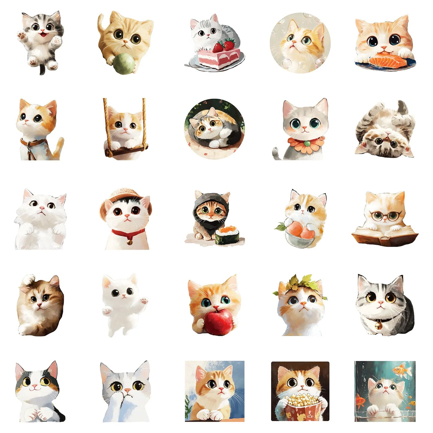 10/30/50PCS Kawaii Cat Stickers Chubby Cat Cartoon Sticker Cute Animal Decals Scrapbook Luggage Laptop Guitar Car Bike Kids Toys