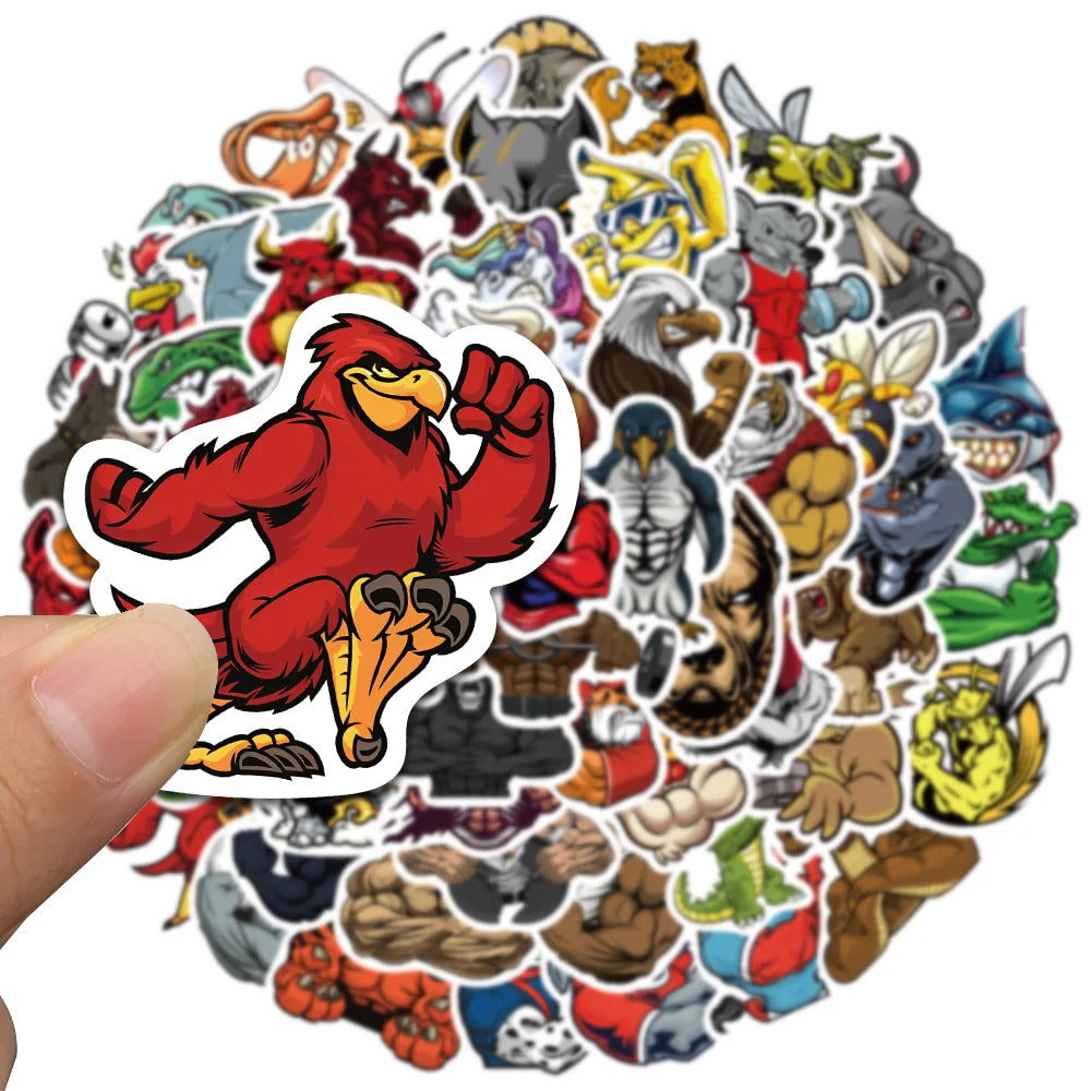 60pcs Cool Cartoon Muscle Animals Stickers For Laptop Luggage Phone Skateboard Waterproof Graffiti Bicycle Helmet Car Decals