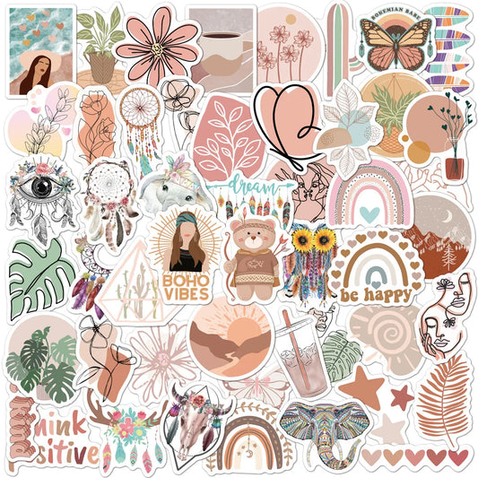 Bohemian Aesthetic Cartoon Stickers: Waterproof Decals for Laptop, Phone, Car, Luggage, Scrapbook (10/30/50pcs)