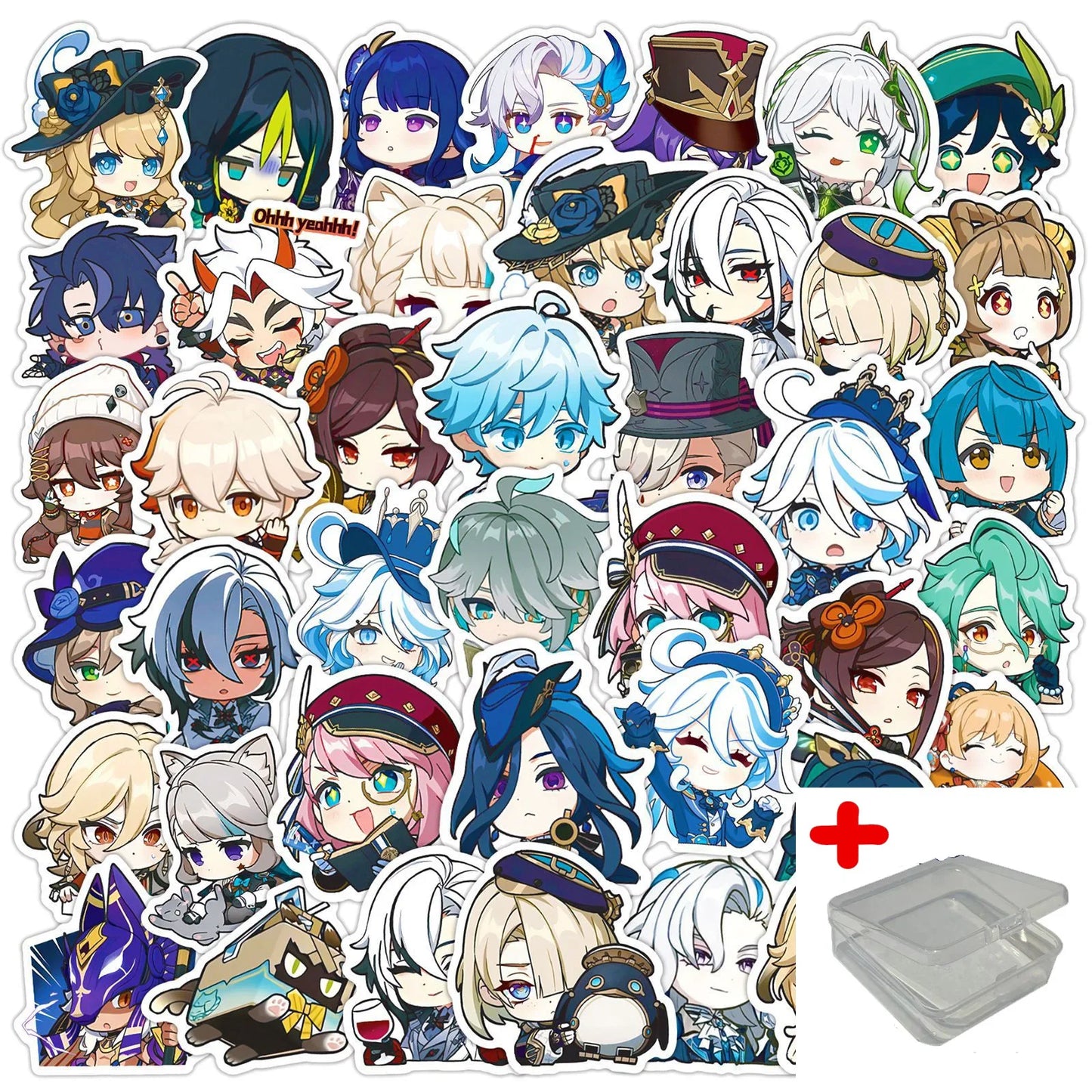 50pcs Genshin Impact Stickers for Helmet, Wall, DIY Decoration with Storage Box