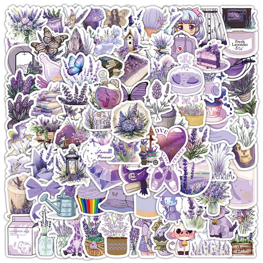 Kawaii Purple Lavender Cartoon Girl Stickers for Laptop, Suitcase, Phone, Fridge, Stationery - 10/30/50/100pcs