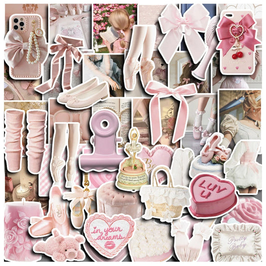 Pink Ballet Girl Stickers Aesthetic Decals for Laptop, Suitcase, Phone, Car, Bike - 10/30/50pcs