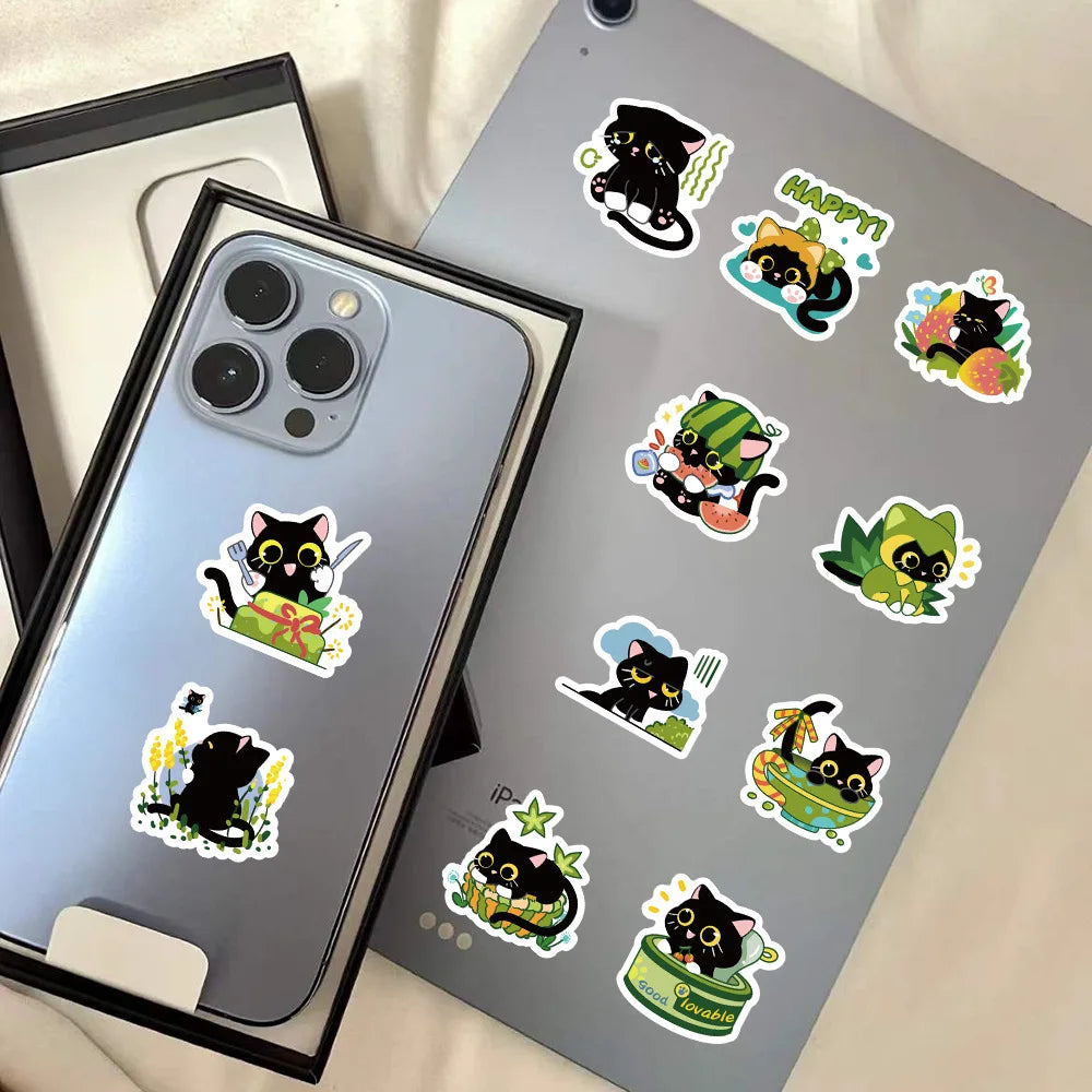 10/30/60PCS Cute Black Cat Stickers Toy DIY Notebook Phone Bike Fridge Skateboard Suitcase Waterproof Cartoon Decal Kids Sticker