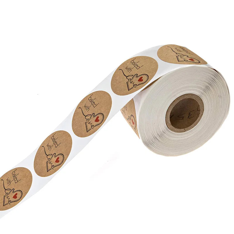 100-500pcs Round Natural Kraft Sticker Seal Labes Hand Made With Love Sticker Paper Scrapbooking Stationery Sticker