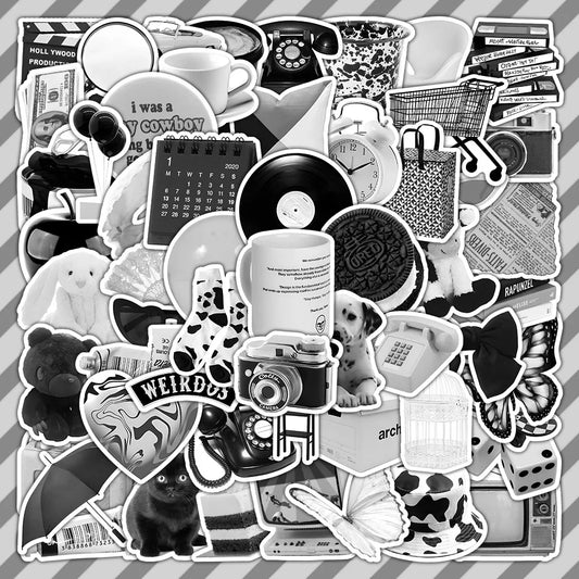 Black White Vintage Stickers Pack for Laptop, Notebook, Guitar, Water Bottle, Cartoon Decals