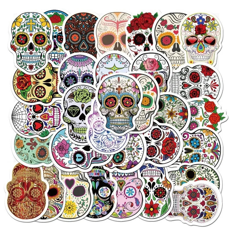 50pcs Mexican Calaver Sugar Skull Graffiti Sticker DIY Skateboard Laptop Luggage Decals Car Styling Anime Kids Toy Sticker