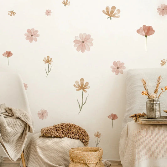 Boho Flower Wall Stickers Watercolor Removable Eco-friendly PVC Decals