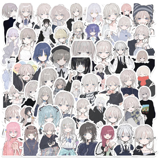 56PCS Anime Yandere Girl Stickers Vinyl for Notebook, Scrapbook, Laptop, Phone, Guitar, DIY Decoration