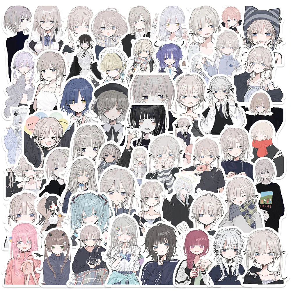 56PCS Anime Yandere Girl Stickers Vinyl for Notebook, Scrapbook, Laptop, Phone, Guitar, DIY Decoration