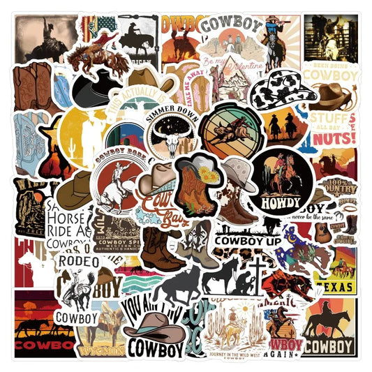 60pcs Western Cowboy Graffiti Stickers for Suitcase, Water Cup, Phone, Laptop, Scooter, Refrigerator