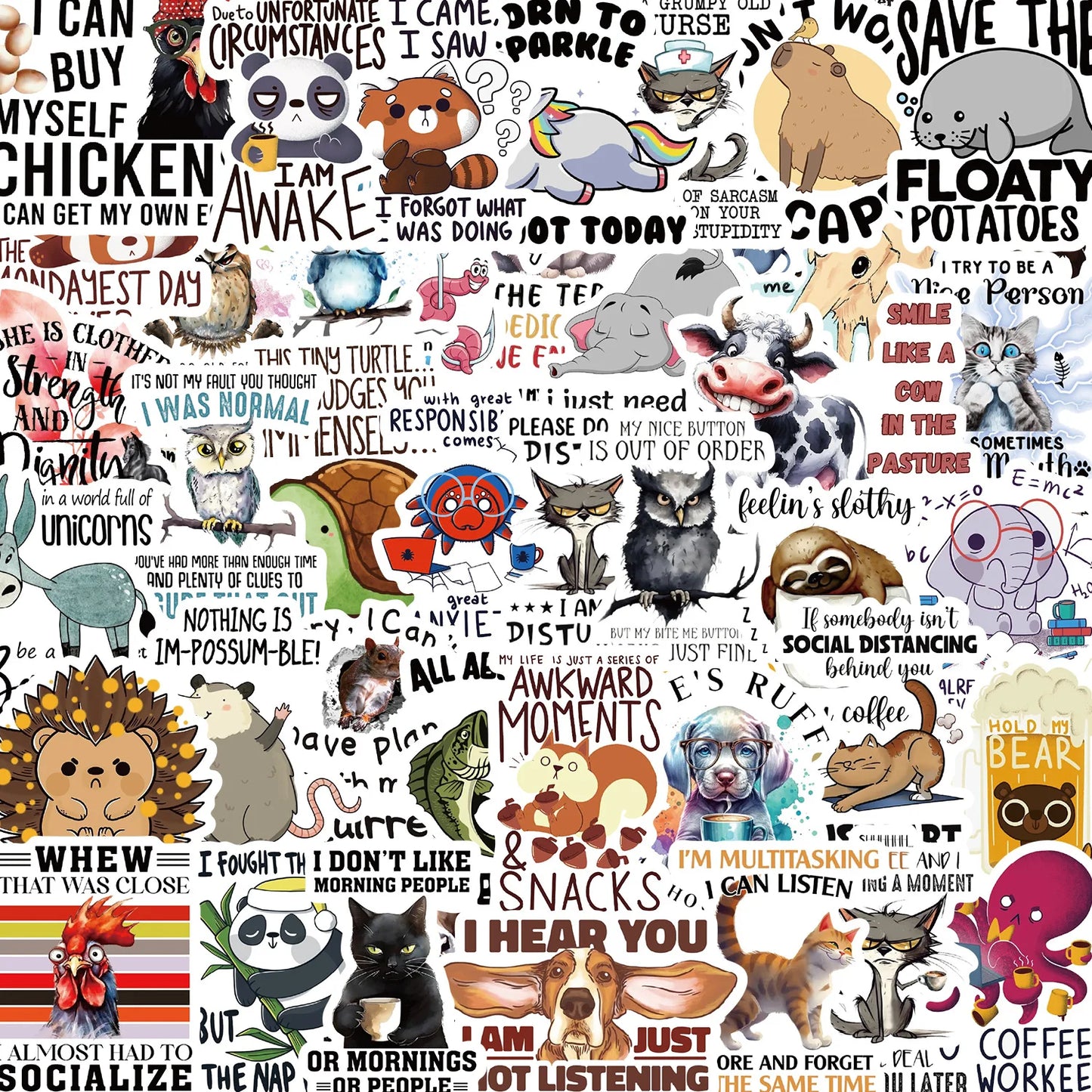 10/30/50PCS Animal Cartoon Stickers Funny Saying Graffiti Decals Scrapbook Luggage Laptop Guitar Car Bike Skateboard Sticker Toy