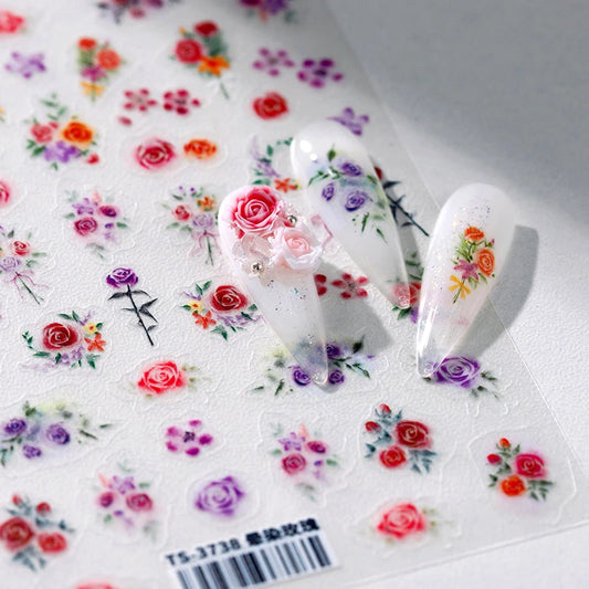 Rhinestone Nail Art Stickers: Rose Embossed Decals