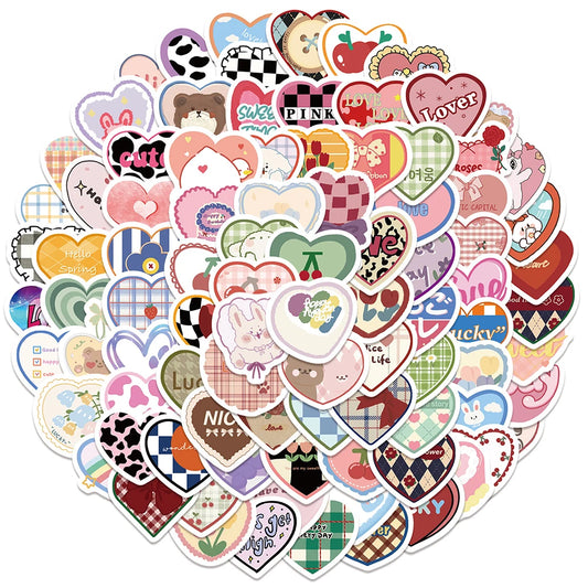 Kawaii Heart Cartoon Stickers Pack - Love Graffiti Decals for DIY, Phone, Laptop, Scrapbook