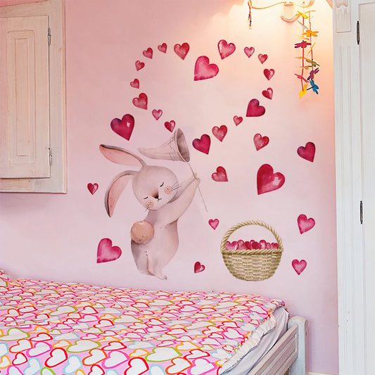 Cartoon Rabbit Heart Wall Stickers Removable Decals for Bedroom Nursery Decor