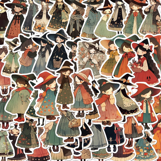 Cute Witch Girl Anime Stickers - 10/30/50pcs for Laptop, Phone, Luggage, Guitar