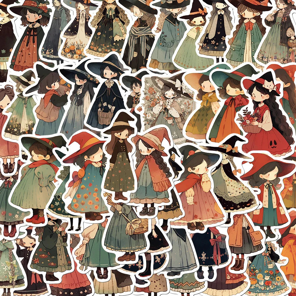 Cute Witch Girl Anime Stickers - 10/30/50pcs for Laptop, Phone, Luggage, Guitar