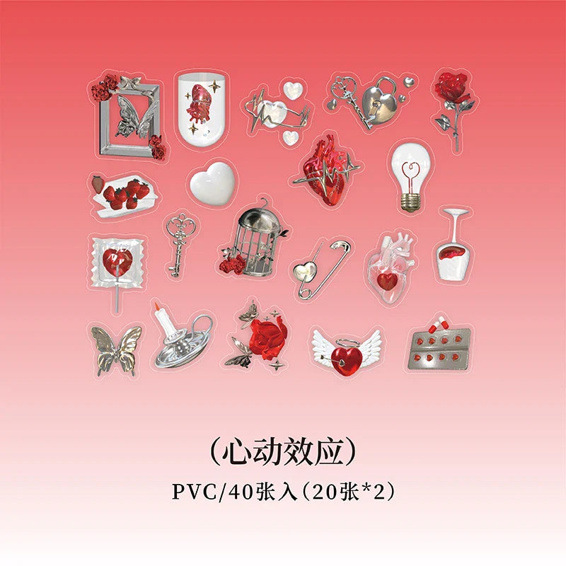 40pcs 3D Romantic Scrapbook Stickers Kawaii Korean Stationery