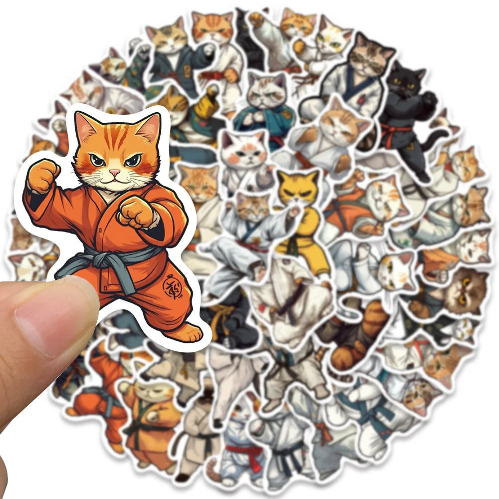 50pcs Cool Cartoon kungfu Cats Stickers Kids Toy DIY Waterproof Graffiti For Luggage Laptop Guitar Phone Car Decals