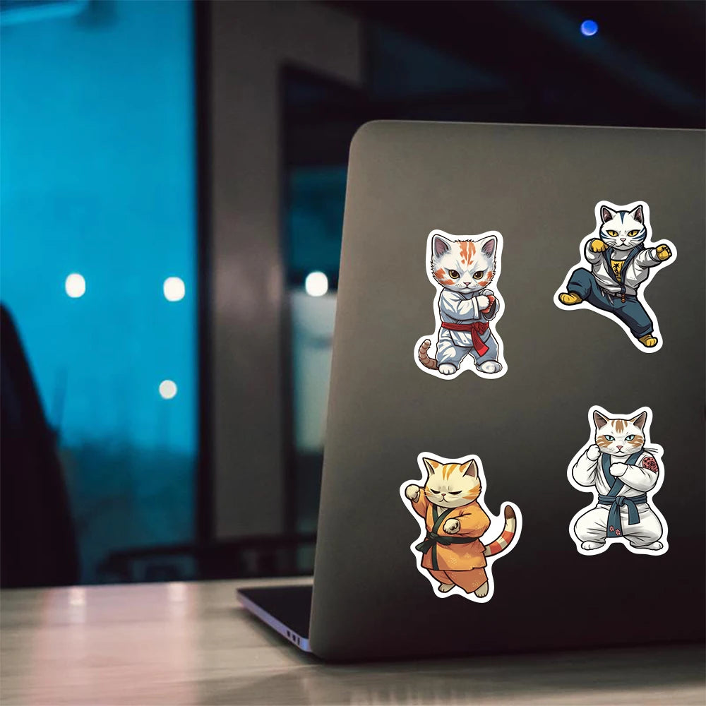 50PCS Kung Fu Cat Sticker Kawaii Cute Cartoon Decals DIY Skateboard Notebook Luggage Phone Fridge Bike PVC Car Laptop Toys