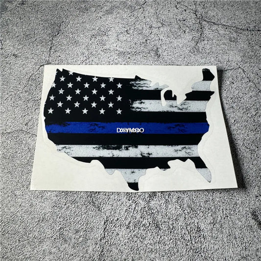 USA Police Flag Map Decal Sticker for Car & Helmet