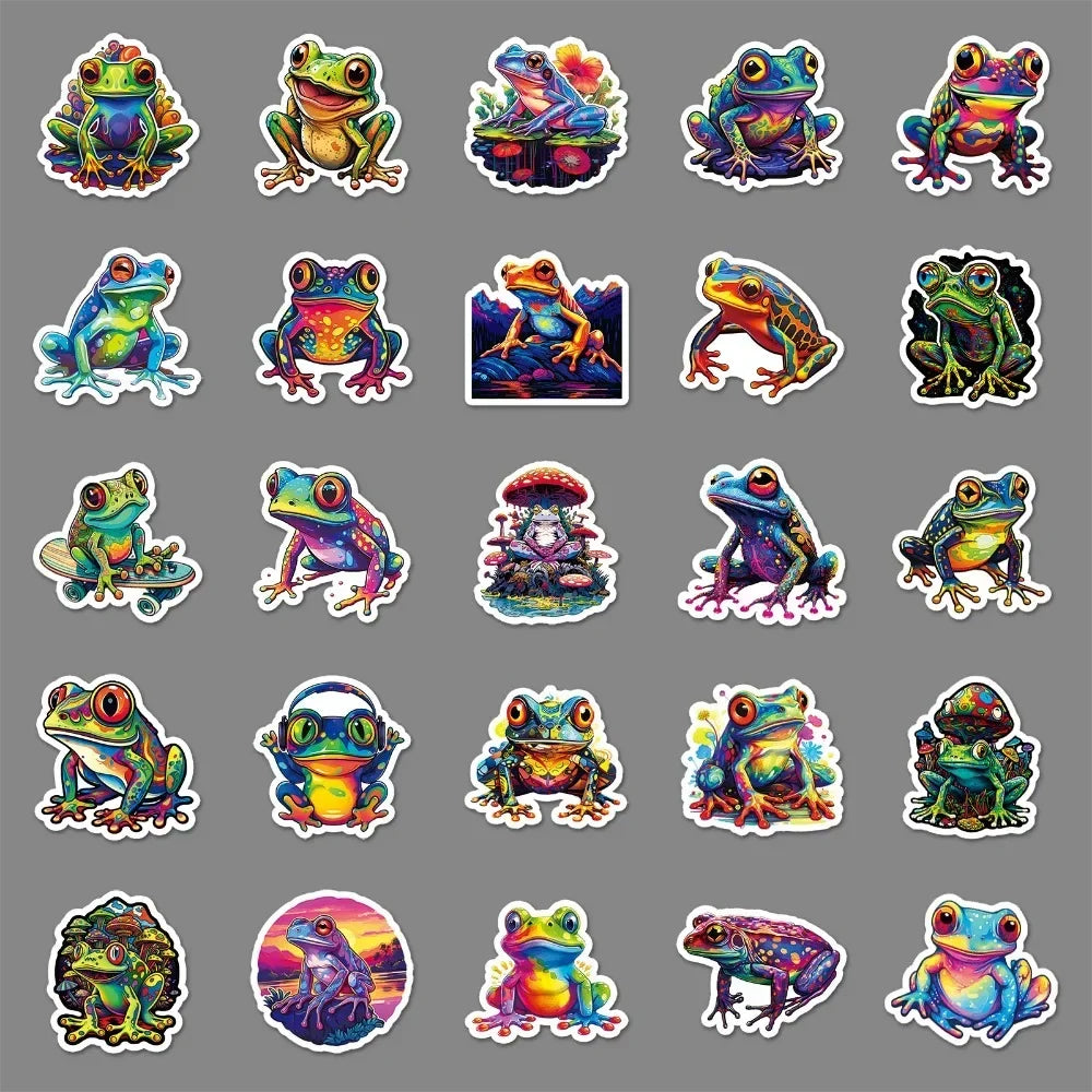 10/50PC Cool Peace Colorful Frog Cute Cartoon Stickers Kawaii Suitcase DIY Skateboard Laptop Luggage Bike Graffiti Sticker Decal