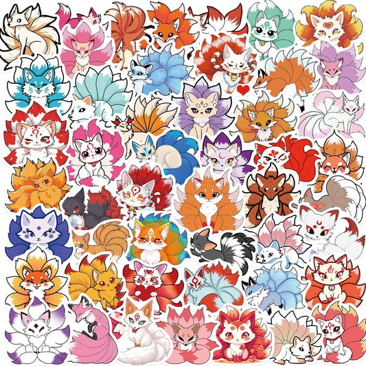 50Pcs Kitsune Fox Stickers: Laptop, Water Bottle, Phone