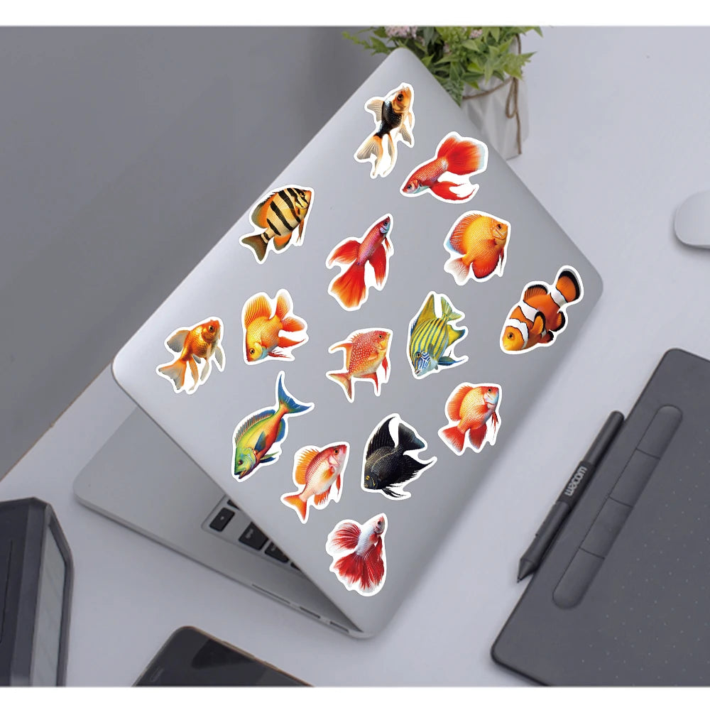 50pcs Cute Cartoon Fish Stickers Aesthetic Decals For Laptop Skateboard Suitcase Scrapbook Stationery Supplies Graffiti Stickers