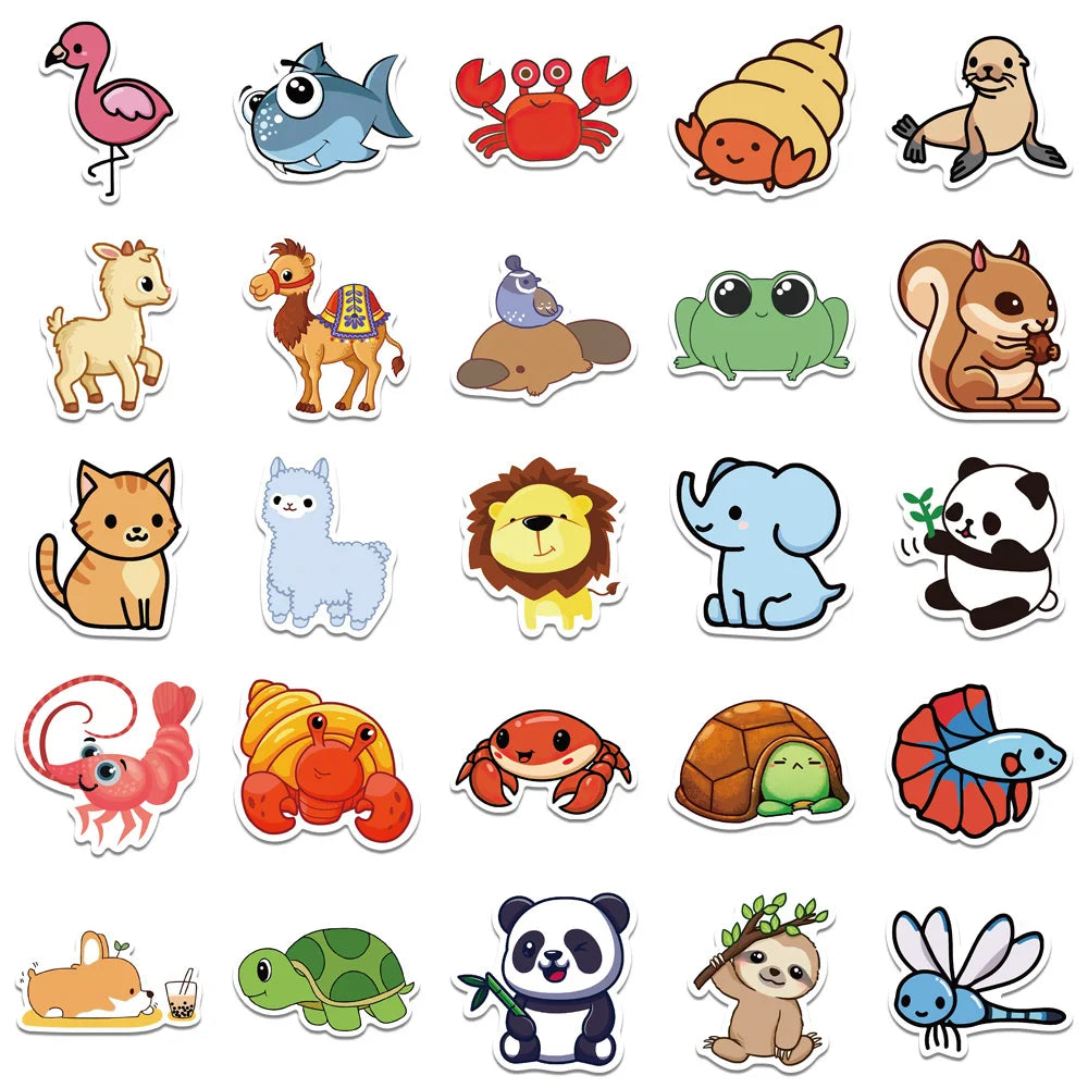 10/30/50/100PCS Mix Cute Animal Cartoon Stickers Aesthetic Waterproof Guitar Skateboard Laptop Graffiti Stickers Kid Classic Toy