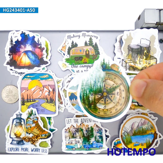 20/30/50Pieces, Camping Travel Stickers, Forest Hiking Trip, Art Graffiti Style, for DIY Creative Decoration, Sticker Toys