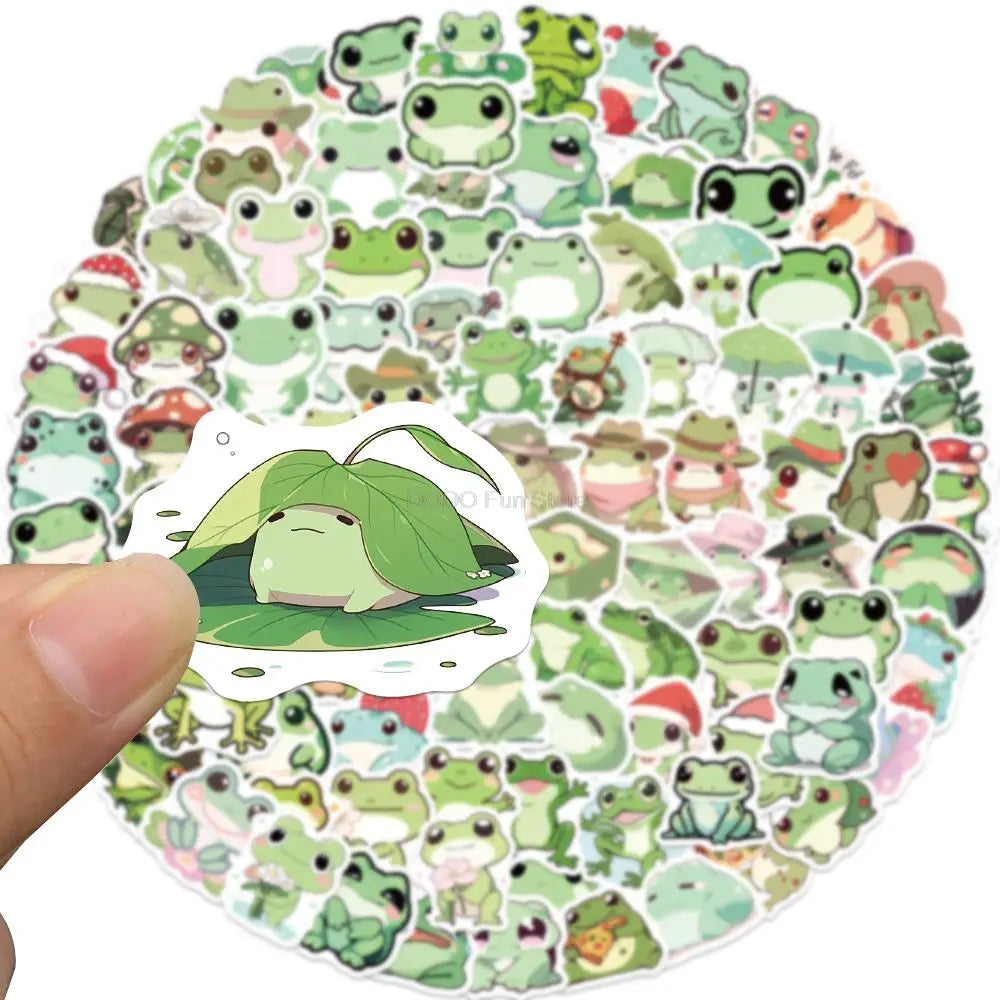 100PCS Cute Frog Sticker Cartoon Decals for Scrapbook Luggage Laptop Helmet Guitar Skateboard Water Bottle Kids Toy Decals