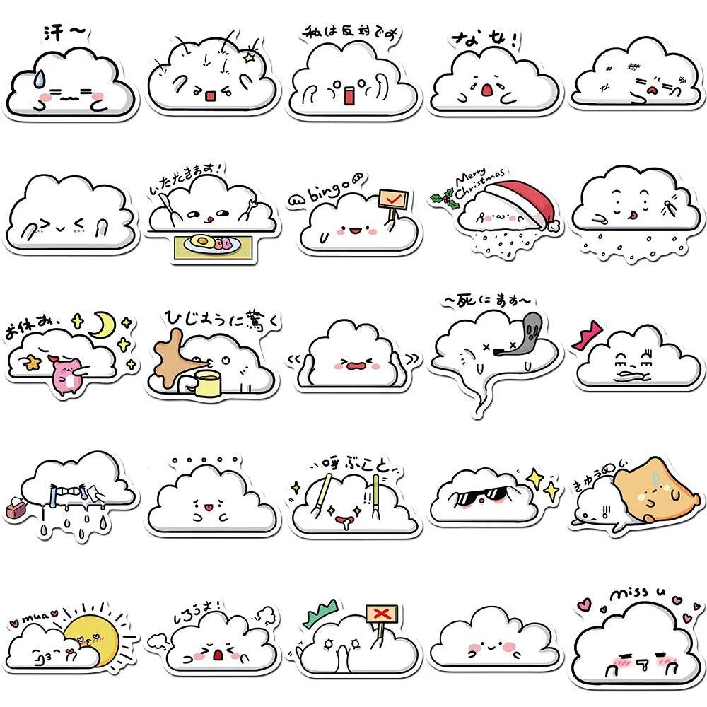 10/30/50PCS Cute Cartoon Clouds Stickers Graffiti Decoration DIY Toys Laptop Skateboard Phone Guitar PVC Waterproof Kids Sticker