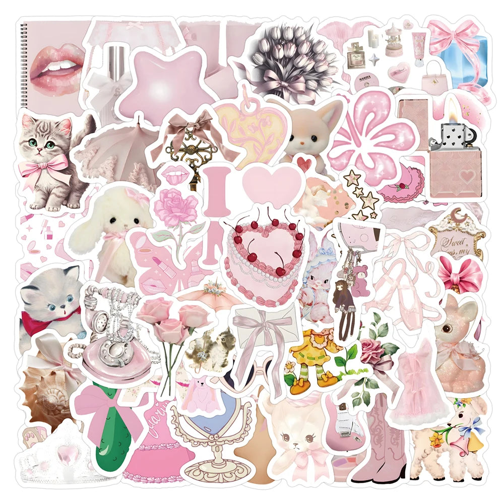 10/30/60PCS Funny Pink Coquette Stickers Toys Cute Cartoon Decals DIY Skateboard Fridge Notebook Fridge Guitar Kawaii Sticker