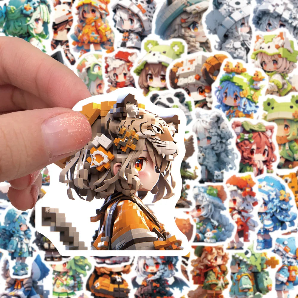 10/30/50PCS Pixel Animal Cartoon Girls Stickers Cute Graffiti Toys For Kids Motorcycle Luggage Suitcase Notebook Wall Decals Toy