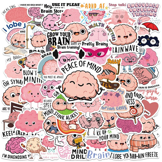 50PCS Pink Brain Cartoon Stickers Vinyl for Fridge Skateboard Laptop Motorcycle Car Gift