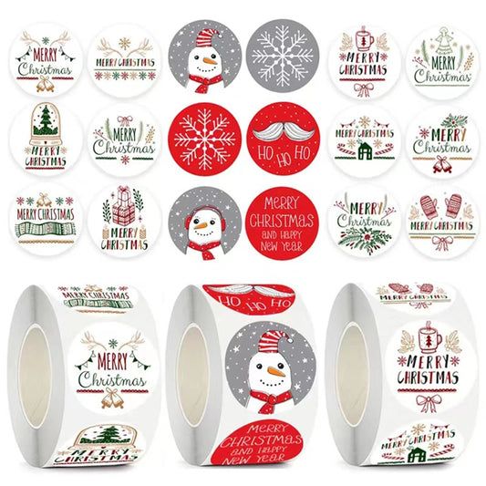 100-500pcs Merry Christmas Stickers 1Inch Santa Merry Tree Festival Sticker For Gift Package Seal Labels Wedding Decoration