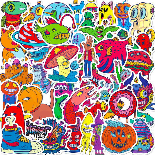 50Pcs Cute Monster Graffiti Stickers for Helmet, Wall, DIY Decor