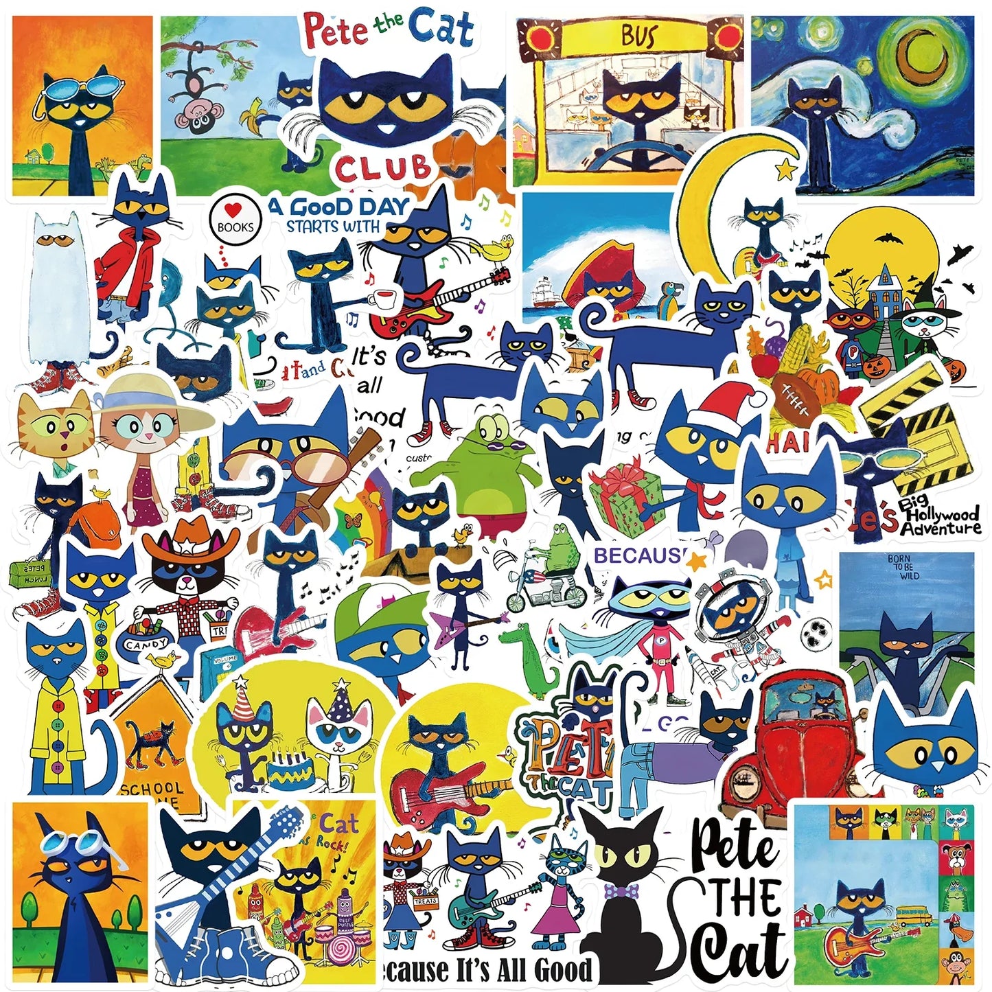 50PCS Cute Pete The Cat Stickers for Kids Scrapbooking
