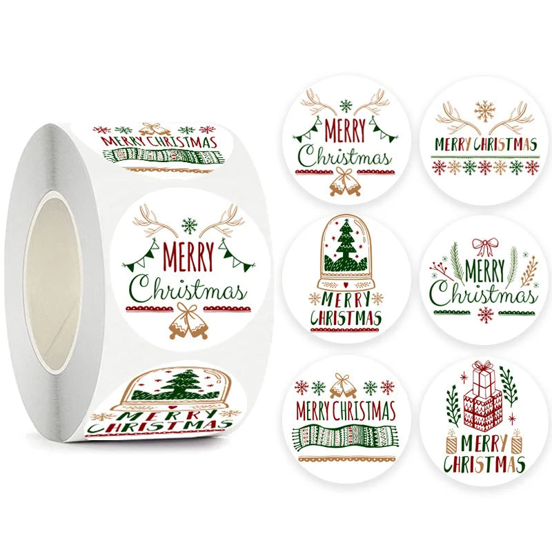 100-500pcs Merry Christmas Gift Decorative Stickers Round Thank You Labels Handmade Candy Biscuits Package Christmas Sticker