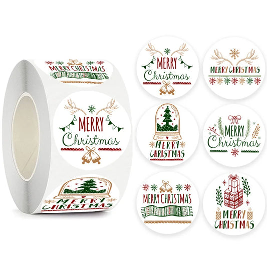 100-500pcs Merry Christmas Gift Decorative Stickers Round Thank You Labels Handmade Candy Biscuits Package Christmas Sticker