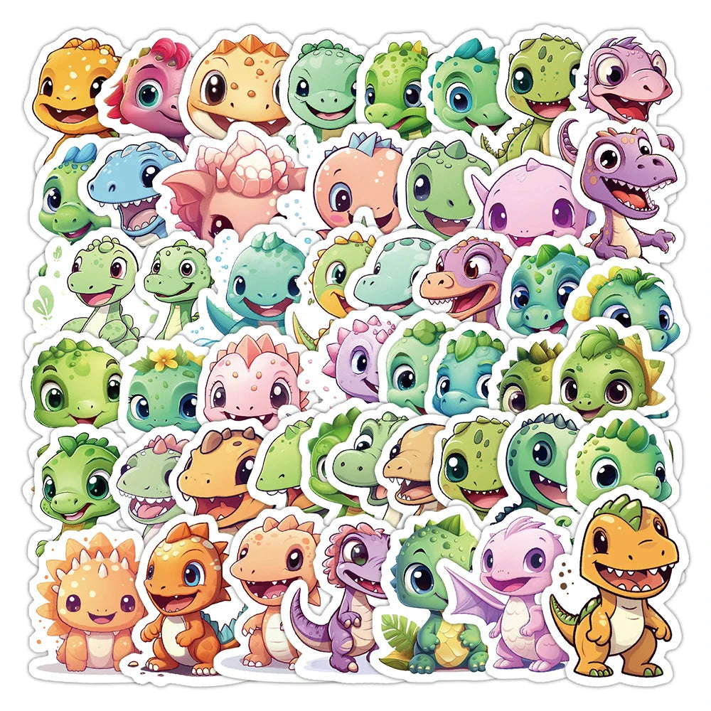 Cartoon Dinosaur Stickers Pack - Cute DIY Laptop Phone Water Bottle Decor