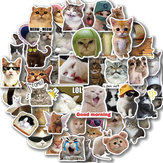 50PCS Waterproof Cat Stickers for Laptop & Skateboard