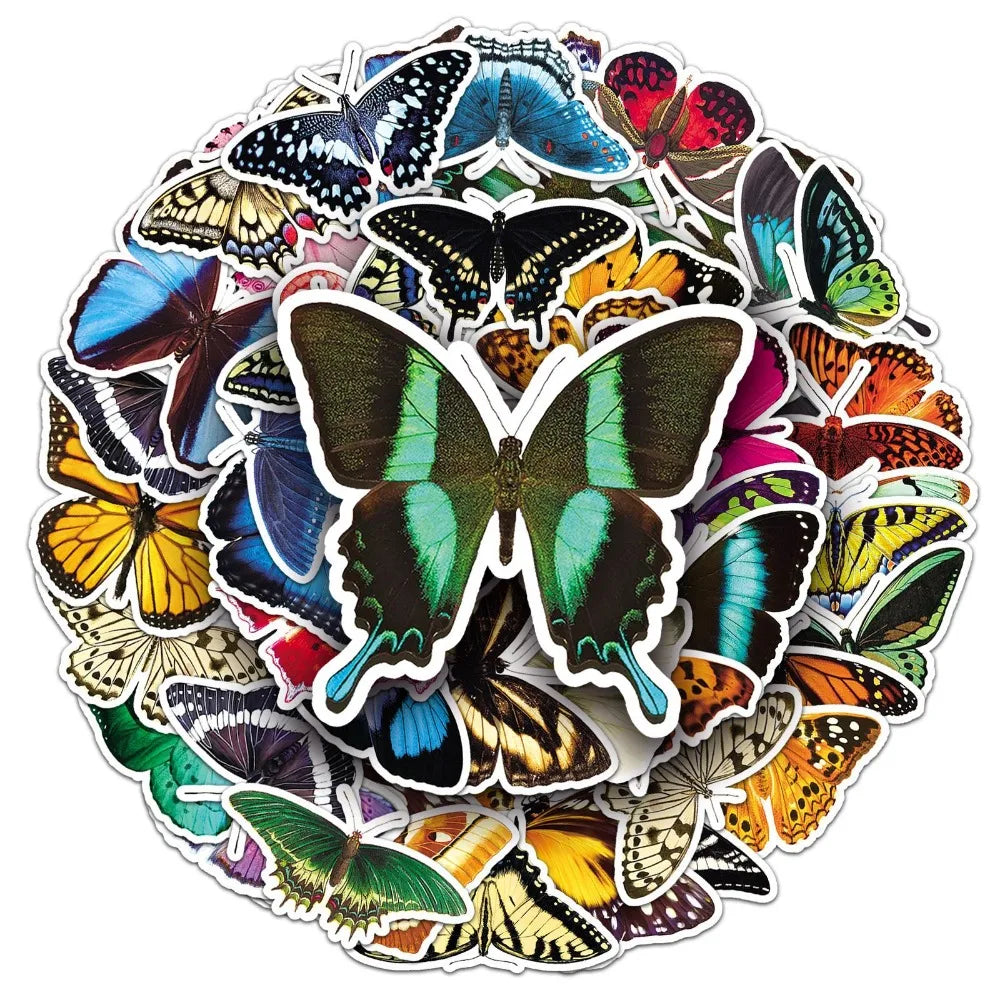 10/50Pcs Natural Creature Colorful Butterfly Stickers for Kids Toy Insect Stickers Suitcase Refrigerator Luggage Phone Case