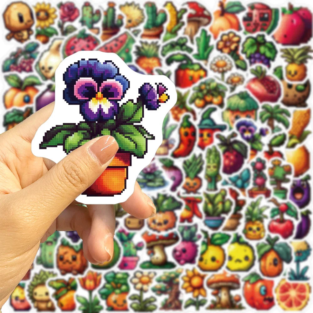 10/30/50/100PCS Cute Pixel Cartoon Stickers Funny Fruit Vegetable Graffiti Decals Notebook Fridge Phone Suitcase Toys Decoration