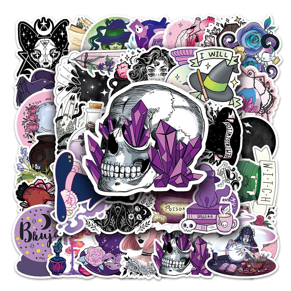 10/30/50PCS Halloween Magic Witch Stickers Apothecary Graffiti Toys Cartoon Decals For Kids DIY Skateboard Notebook Bike Helmet