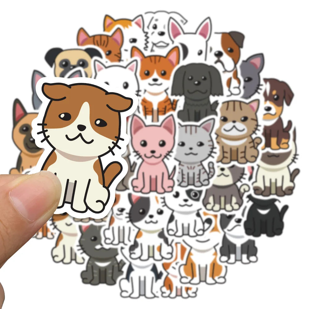 33pcs Kawaii Cartoon Cats and Dogs Animals Vinyl Stickers Waterproof Graffiti Guitar Skateboard Phone Laptop Decals